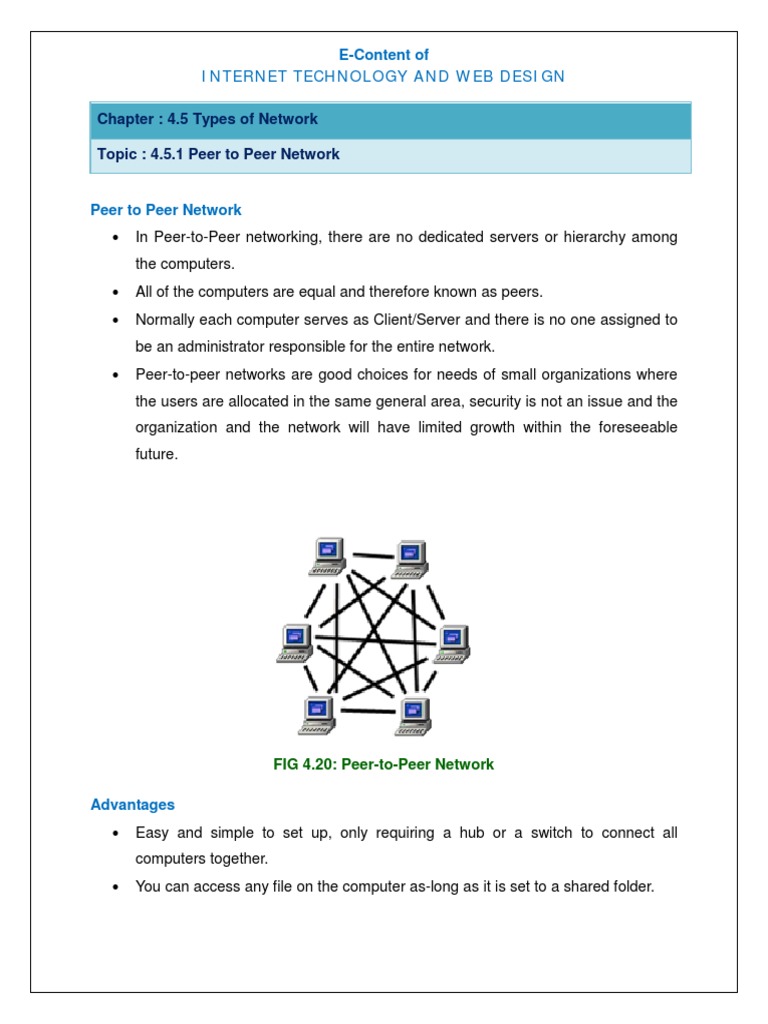 Chapter 4.5 Types of Network Topic 4.5.1 Peer to Peer Network Peer