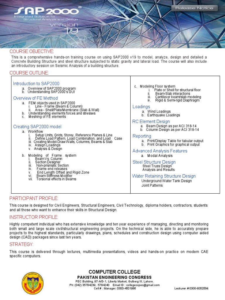 SAP 2000 Taining Course Outline | PDF | Beam (Structure) | Structural ...