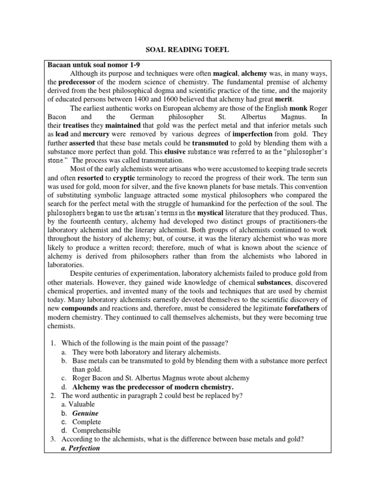Soal Reading Toefl PDF Galaxy Alchemy