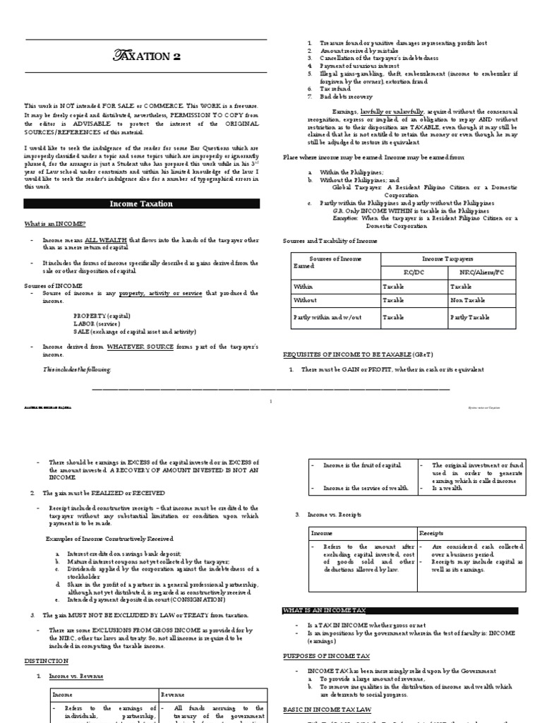 Tax 2 Notes Final | PDF | Income Tax | Withholding Tax