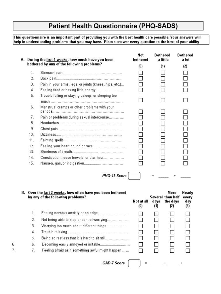 PHQSADS Panic Attack Anxiety