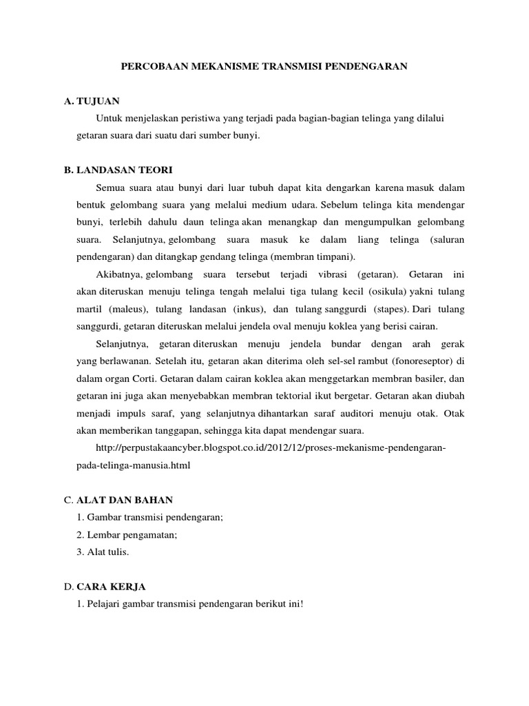 Kegiatan Praktikum Mekanisme Transmisi Pendengaran Enak