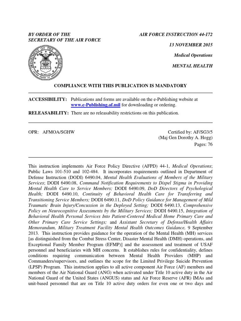 Air Force Instruction 44-172: Mental Health | PDF | Health Care ...