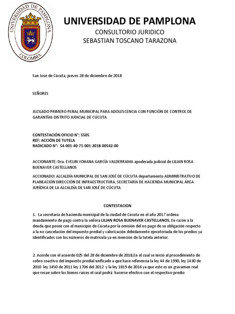 Contestación Acción Tutela Cúcuta | PDF | Debido al proceso | Esfera ...