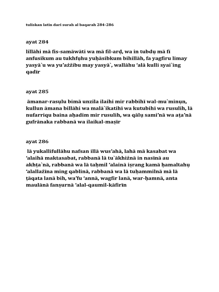Tuliskan Latin Dari Surah Al Baqarah 284 Pdf