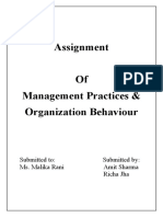 Assignment of Management Practices & Organization Behaviour
