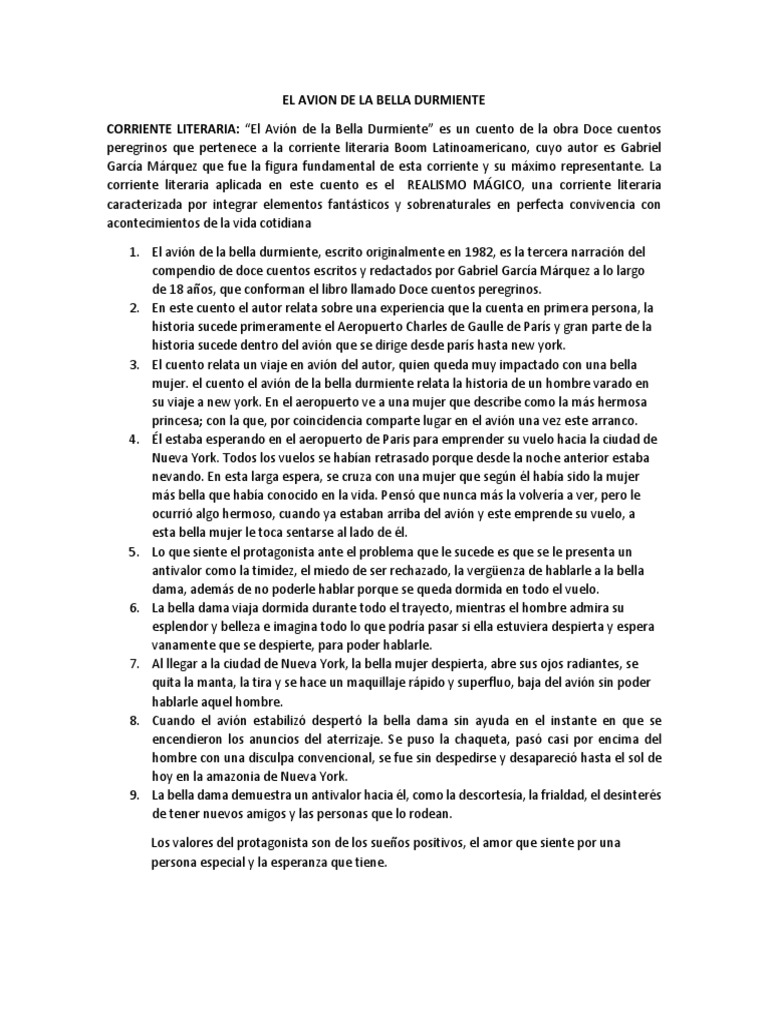 EL AVION DE LA BELLA DURMIENTE Gabriel García Márquez