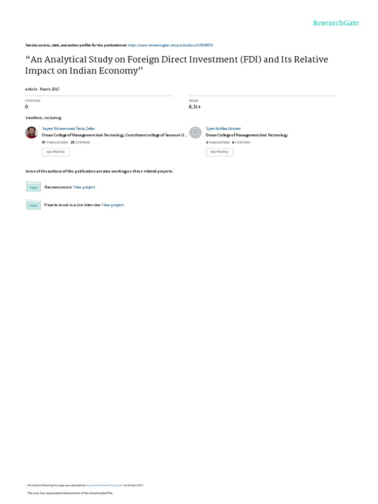 FDI's Impact on Indian Economy Analysis | PDF | Foreign Direct ...
