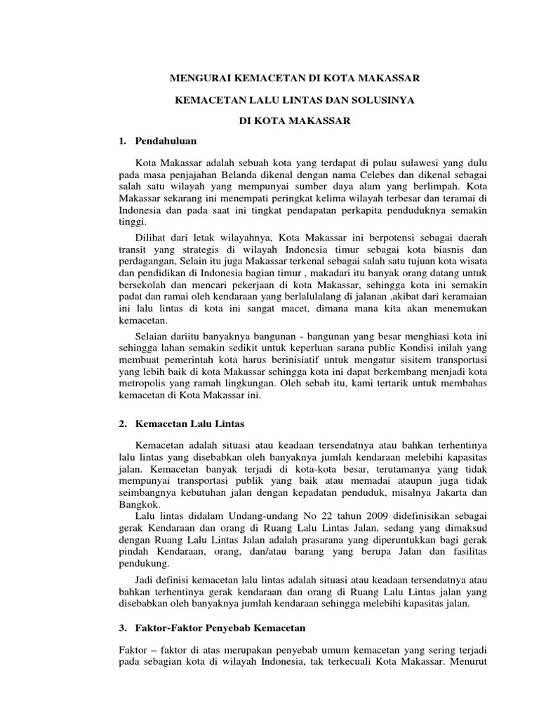 Makalah Mengurai Kemacetan Di Kota Makassar Docx