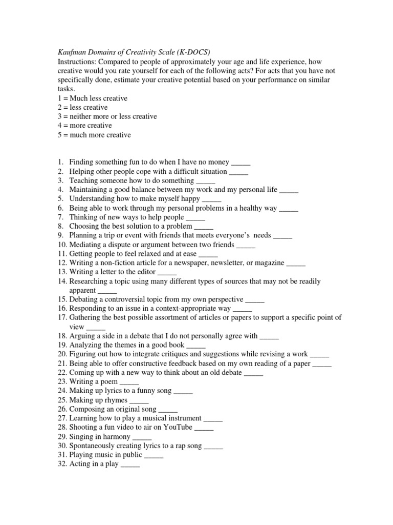 Assessing Creative Potential Across Multiple Domains: The Kaufman ...