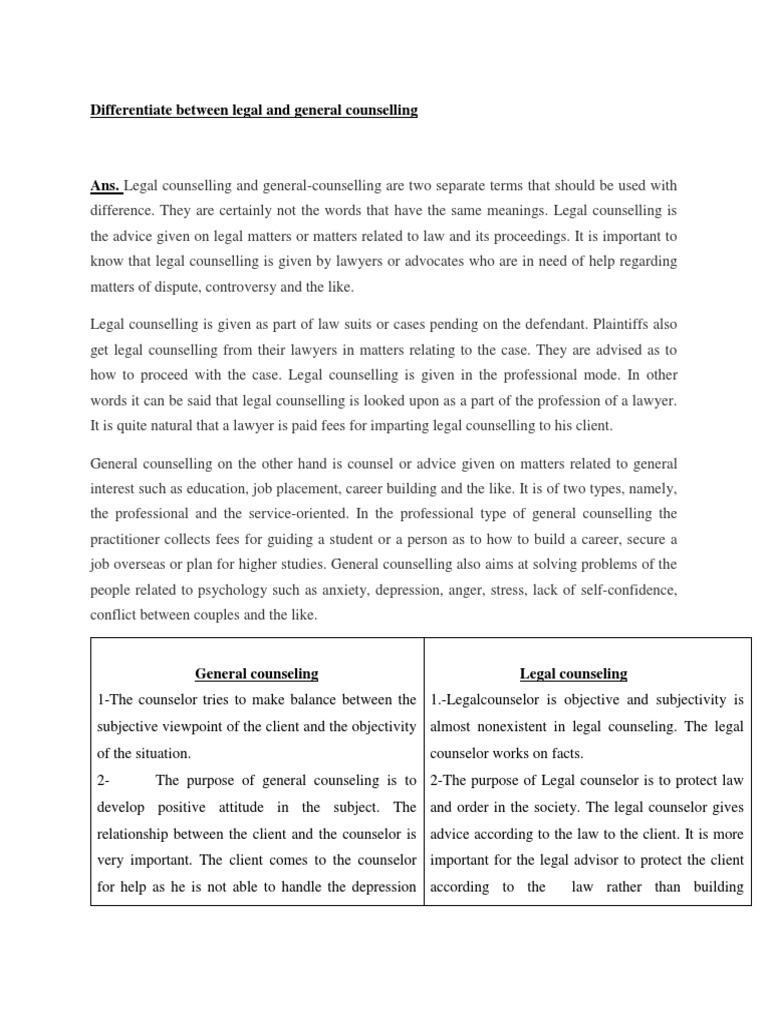 Differentiate Between Legal and General Counselling PDF Lawyer