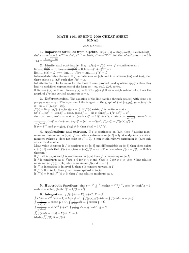 A Cheat Sheet of Maths | PDF | Analysis | Mathematical Objects