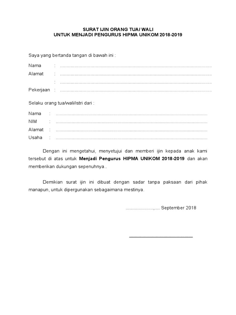 Contoh Surat Ijin Orang Tua Ikut Organisasi Pdf