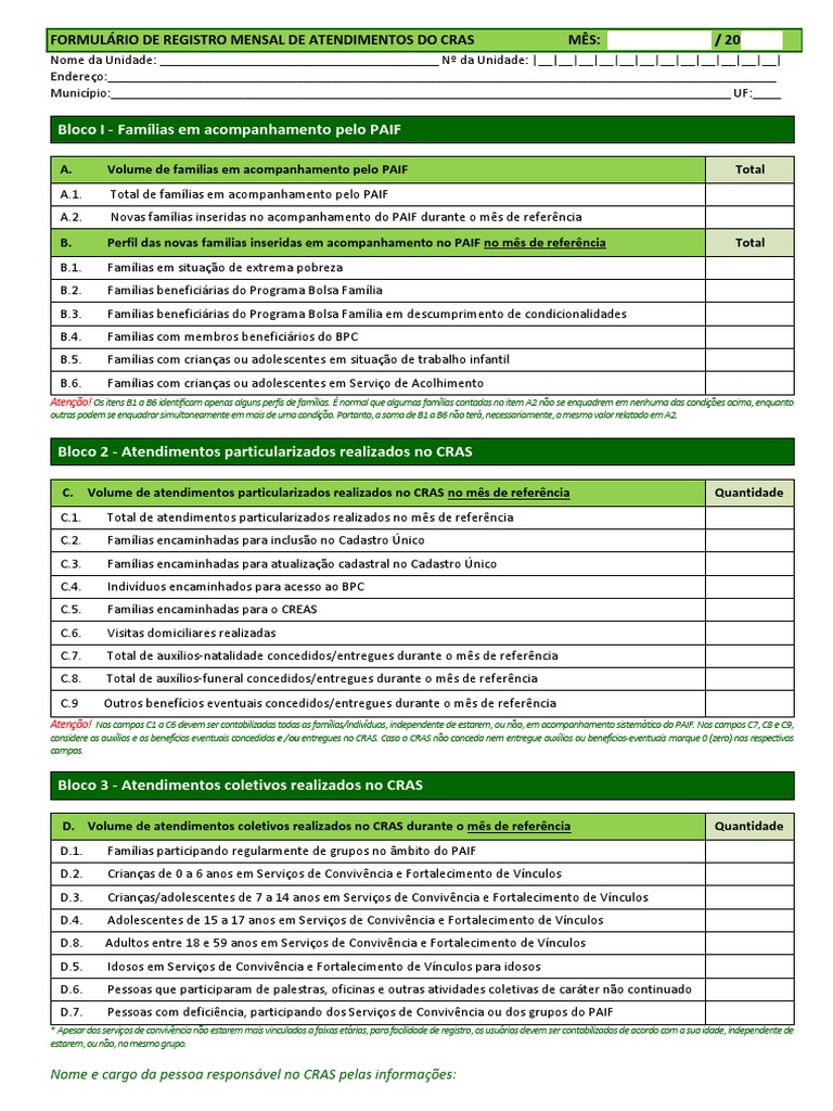 Formulário de Registro Mensal CRAS | PDF | Business