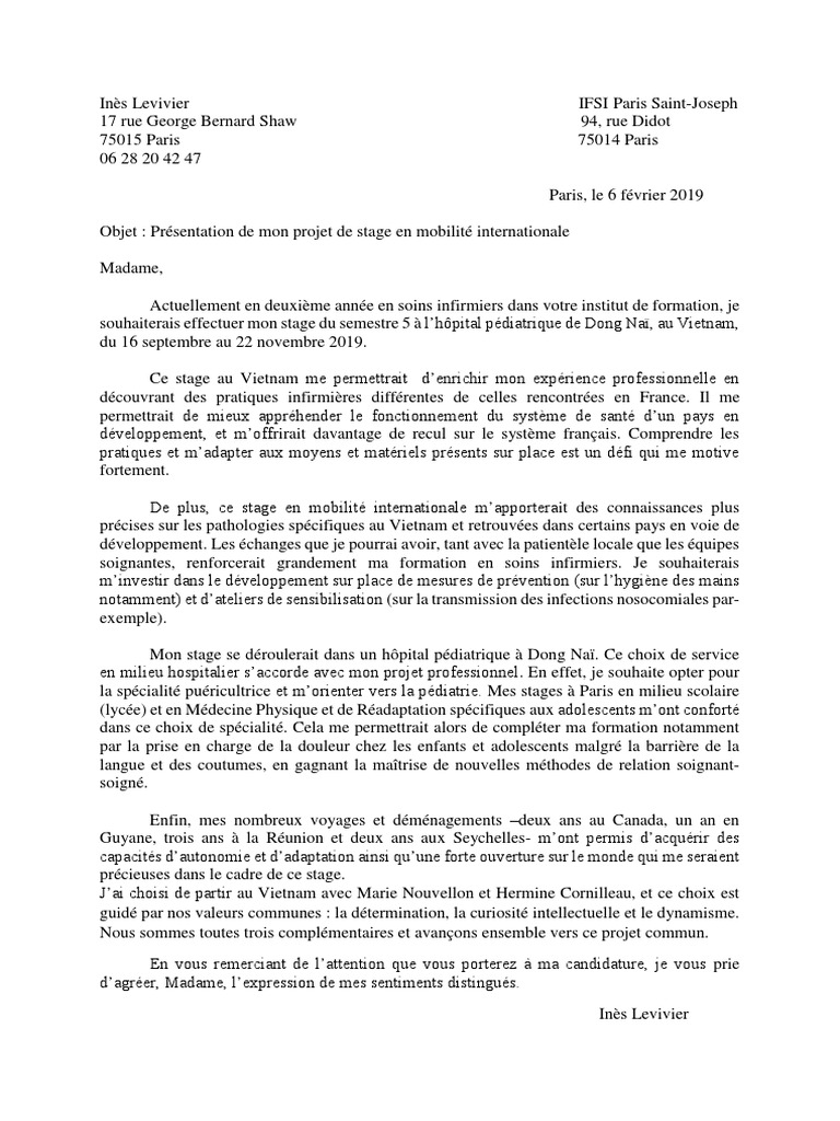 Lettre De Motivation Pour Remplacement Infirmiere Liberale Lettre de Motivation Ok Vietnam | PDF | Allaitement | Médecine