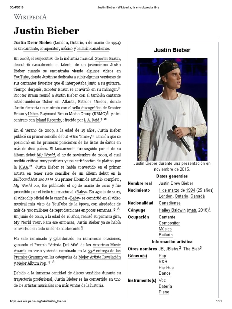 Image Result For Justin Bieber Wikipedia La Enciclopedia Libre