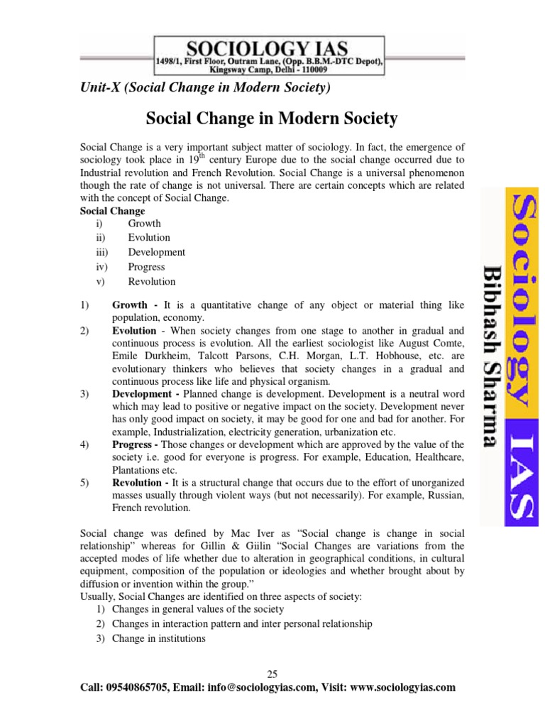 UnitX (Social Change in Modern Society) PDF Sociology Capitalism