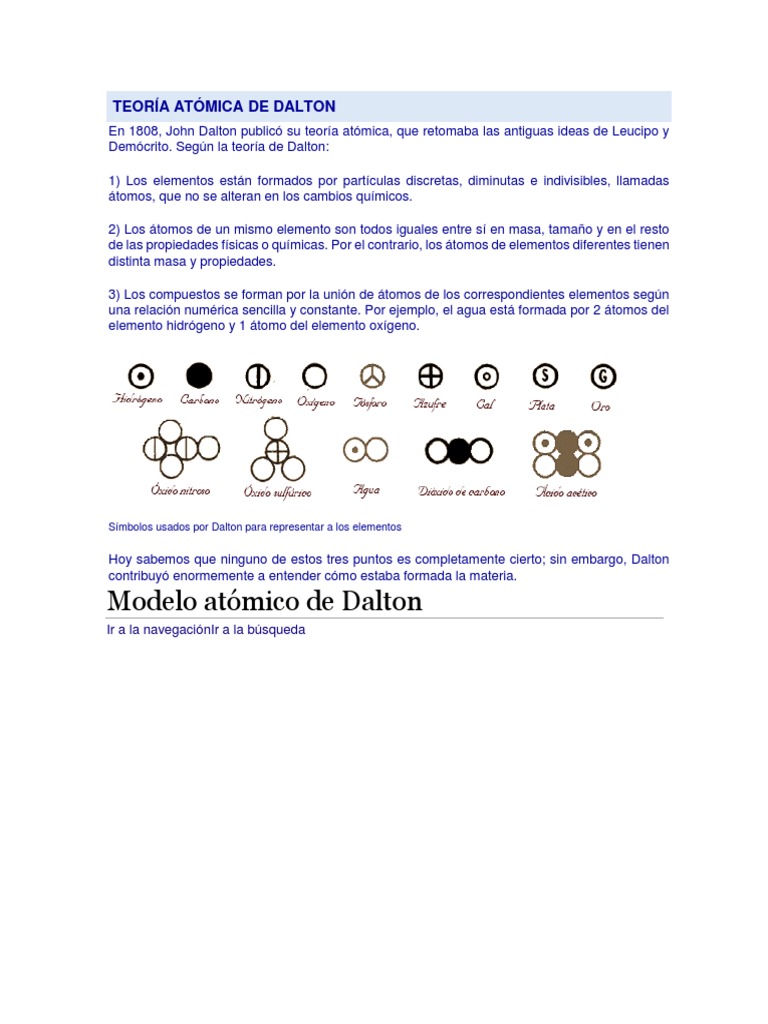Teoría Atómica de Dalton y sus Modelos | PDF | Mole (Unidad) | Átomos