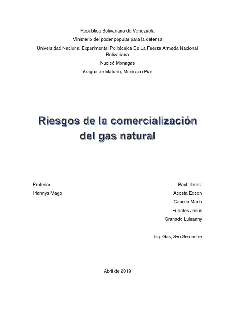 Trabajo Riesgos de La Comercializacion Del Gas Natural | PDF | Gas ...