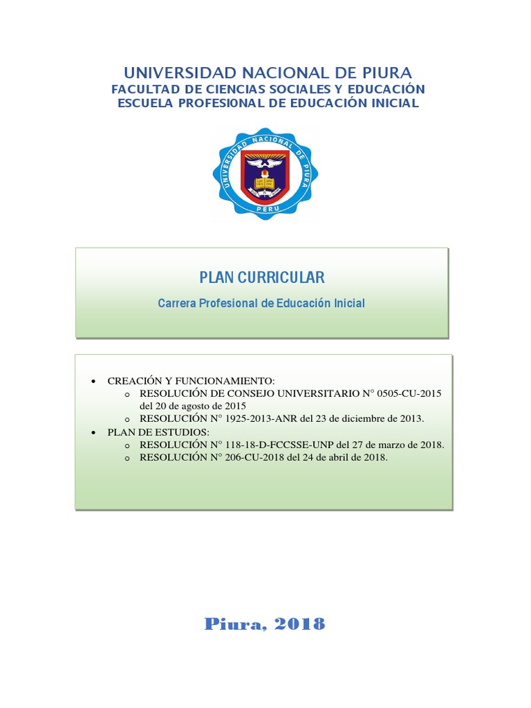 Plan Curricular Educación Inicial UNP | PDF | Plan de estudios ...