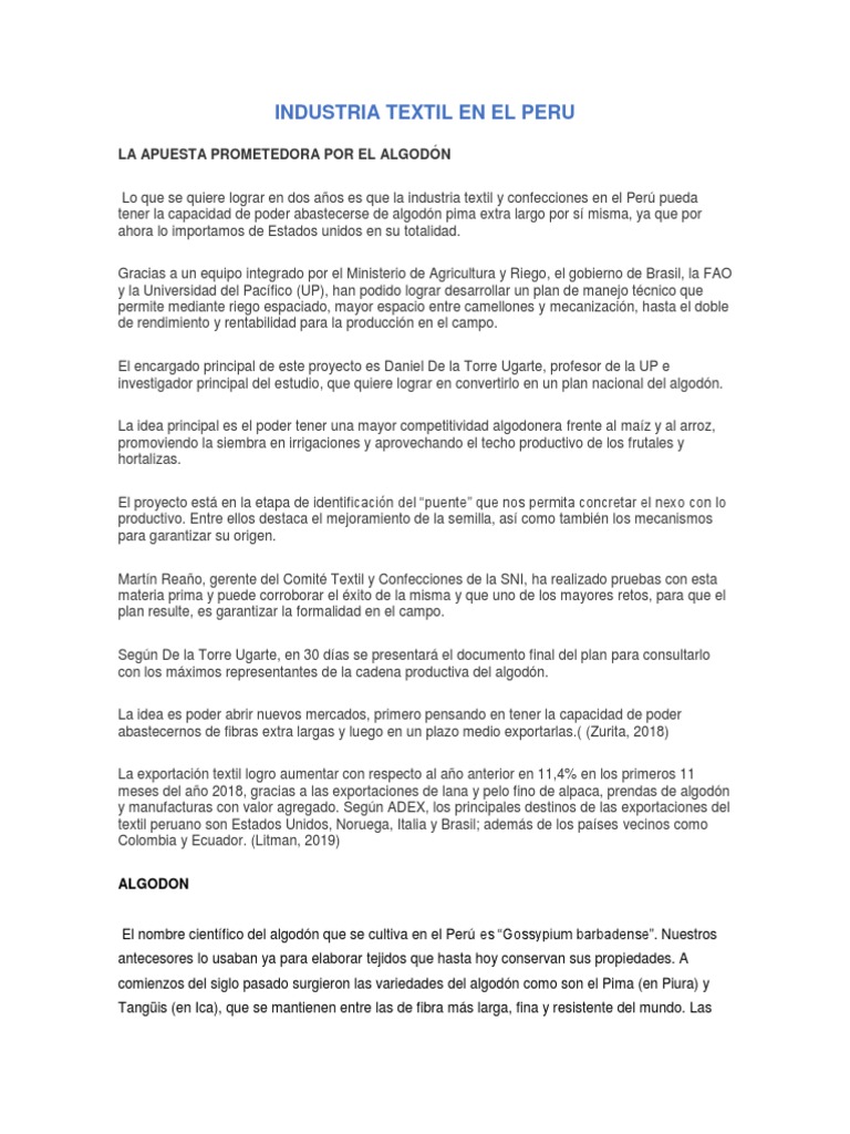 Industria Textil y Algodón en Perú | PDF | Algodón | Business