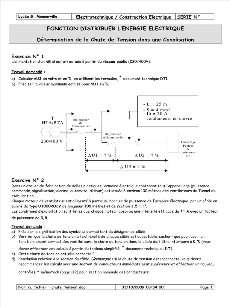 Calcul de la Chute de Tension Électrique PDF Électricité Tension — free download
