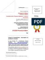 AYUSHScheme PremiumMark Certifcate Format
