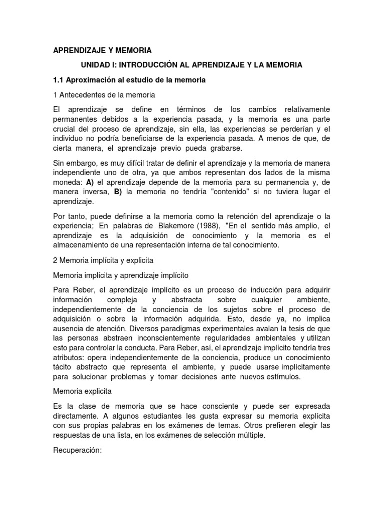 Aprendizaje y Memoria (Guía) | PDF | Memoria | Aprendizaje