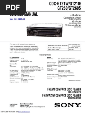 Sony Car Stereo System CDX-GT260 PDF | PDF | Hertz | Compact Disc