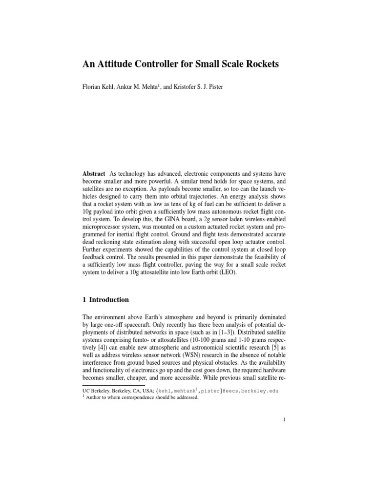 An Attitude Controller For Small Scale Rockets | PDF | Rocket ...