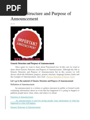 Generic Structure and Purpose of Announcement