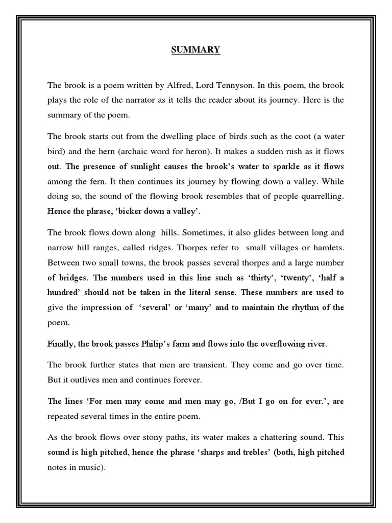 The journey of the brook a summary of tennyson s poem pdf stream