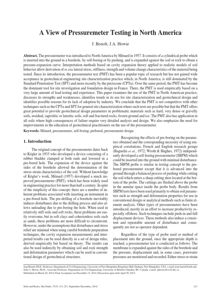 A View of Pressuremeter Testing in North America | PDF | Deformation ...