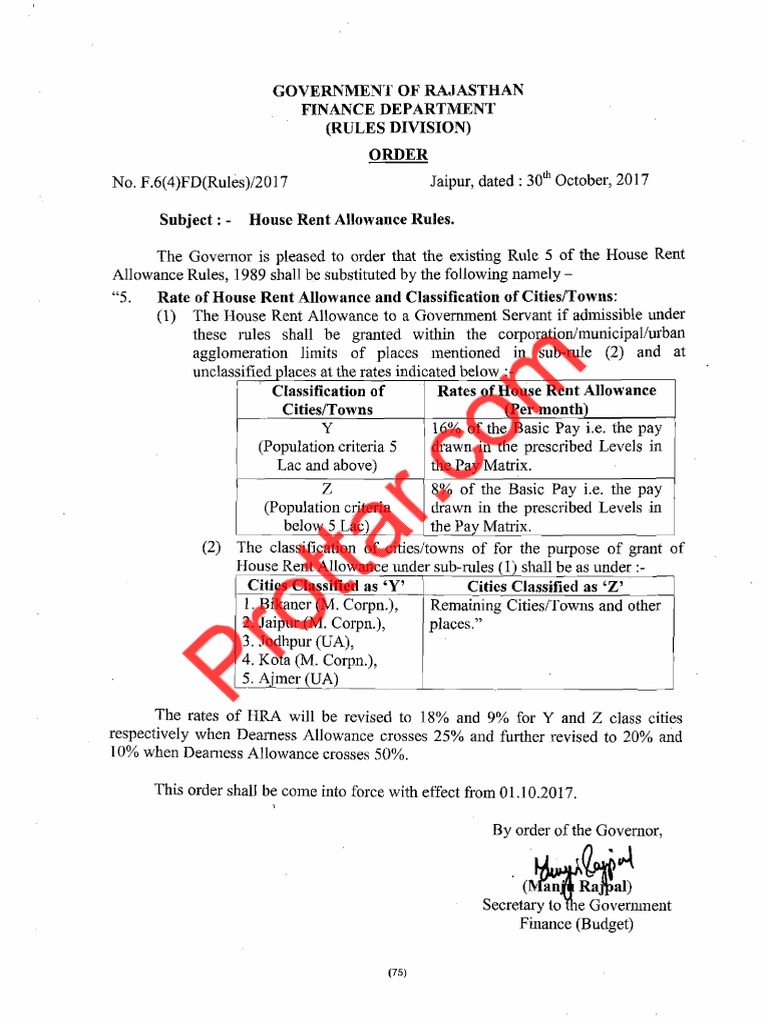 Rajasthan HRA Rates | PDF | Government | Business