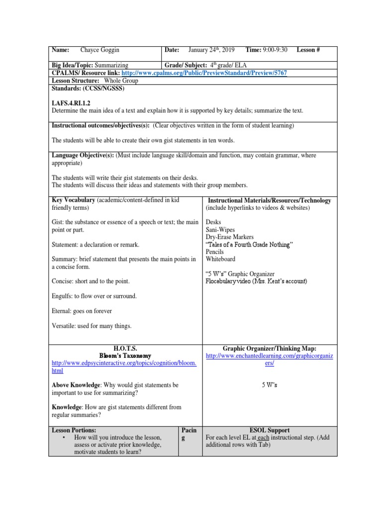 Gist Statements LP 1 24 | PDF | Reading Comprehension | Classroom
