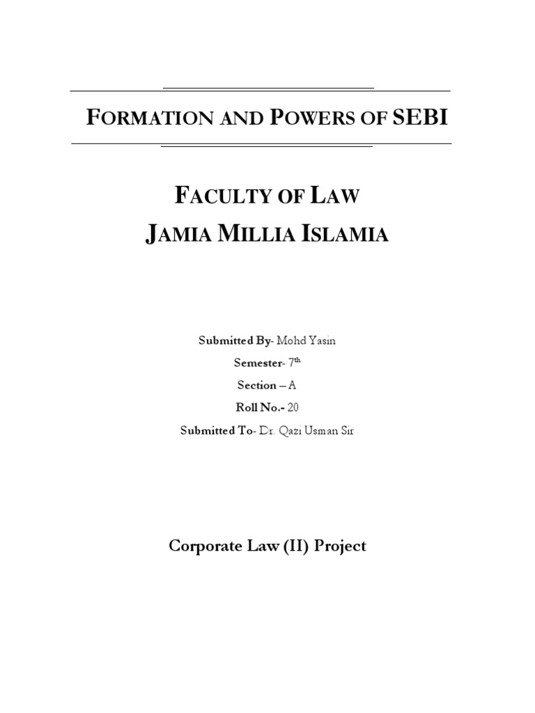 Formation and Powers of SEBI | PDF | Securities (Finance) | Capital Market