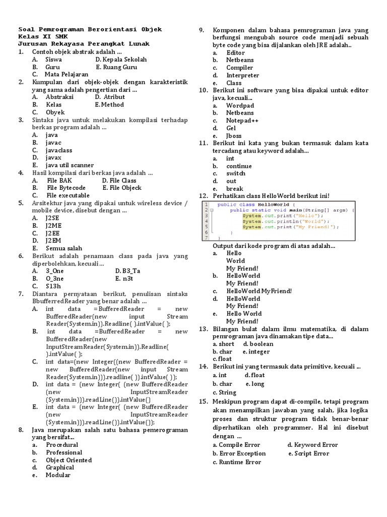 3.2 KD - Soal Pilihan Ganda Pemrograman Berorientasi Objek | PDF