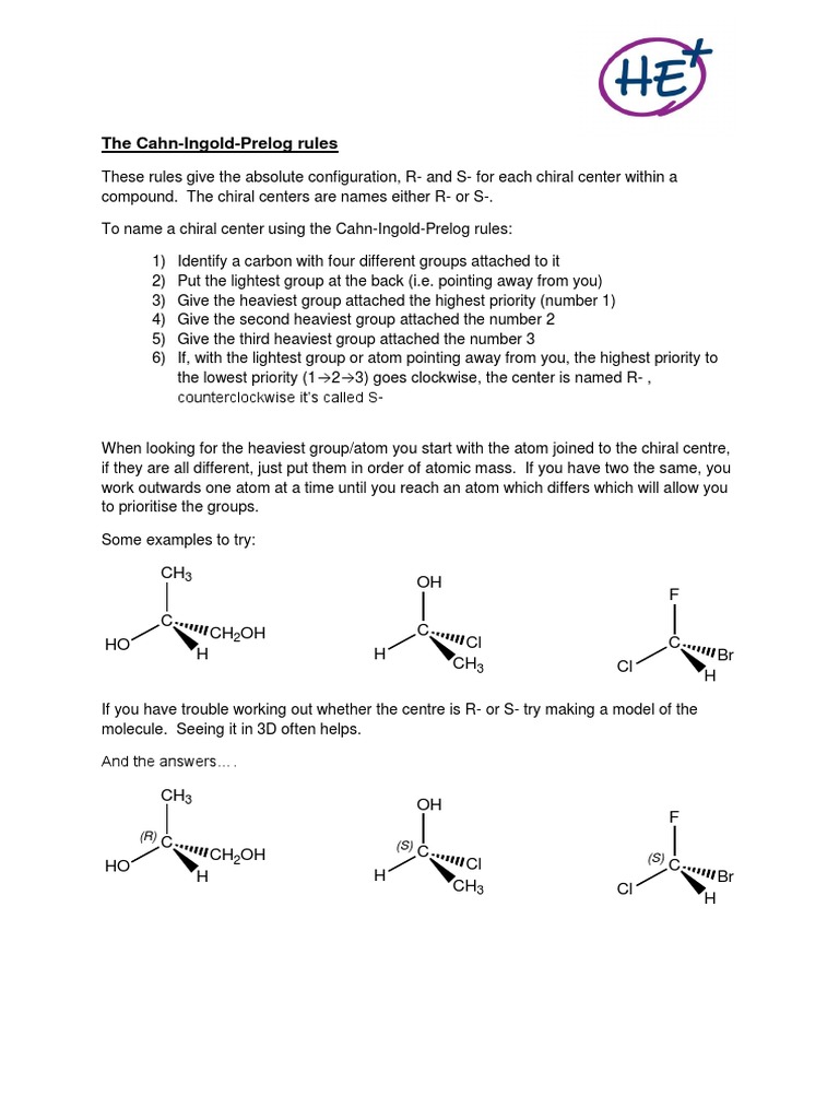 Activity 3 The CahnIngoldPrelog Rules_0 Chirality (Chemistry) Organic Chemistry