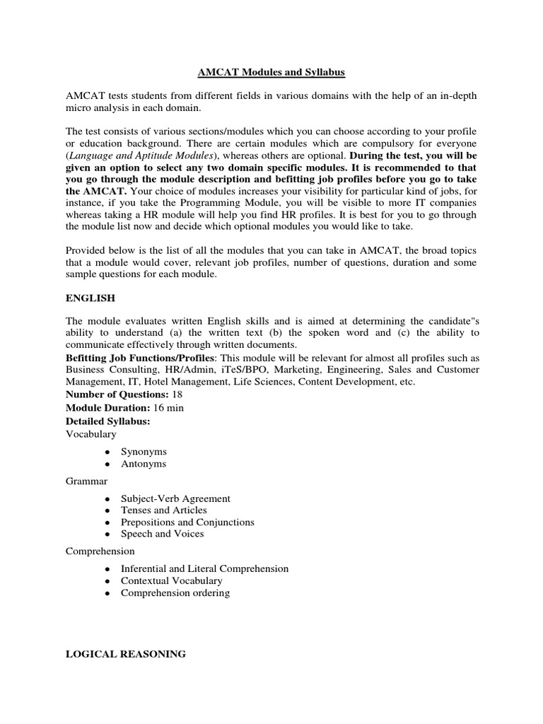 AMCAT Modules and Syllabus Overview | PDF | Instrumentation | Engineering