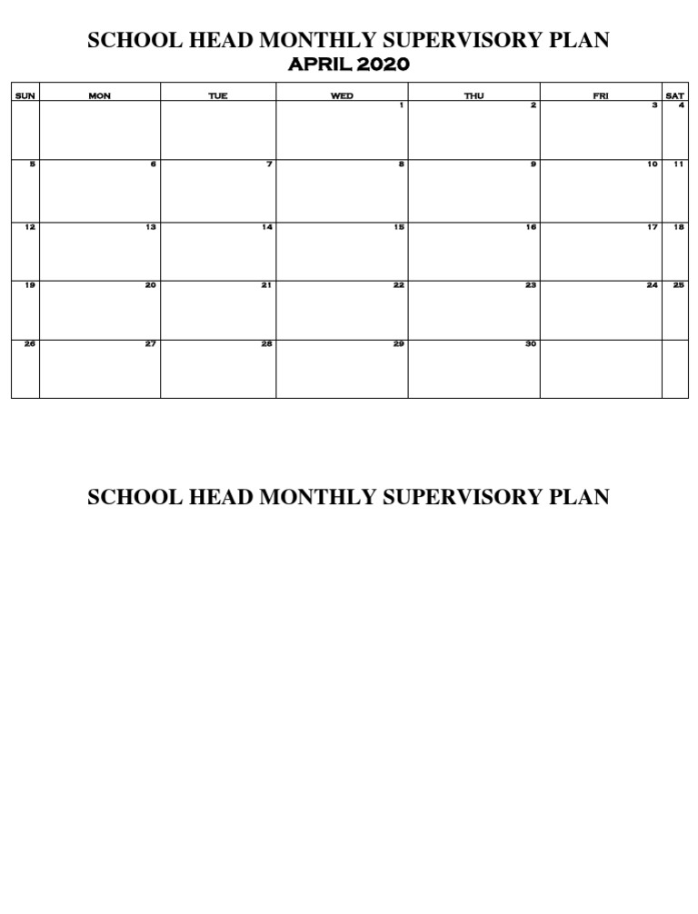 School Head Monthly Supervisory Plan: APRIL 2020 | PDF