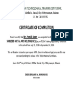 Certificate of Completion: Meycauayan Technological Training Center Inc