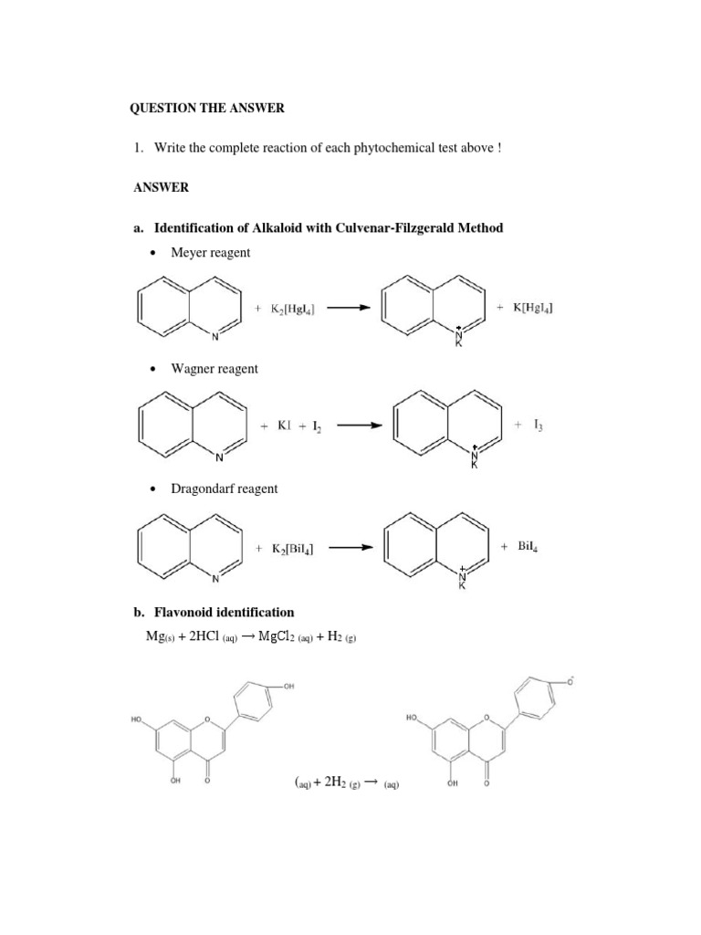 Write The Complete Reaction of Each Phytochemical Test Above ! PDF