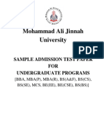 Sample Admission Test Paper Undergraduate Programs