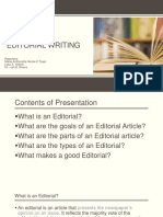 Editorial Writing: Reporters: Marie Anthonette Nicole C Toyor Lyka S. Villano M - Cel M. Rivera