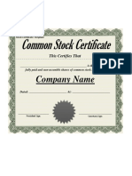Stock Certificate Template for Company Shares