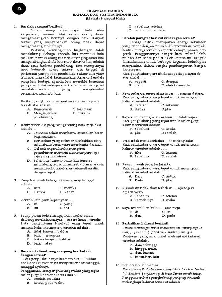 Soal Kelas Kata Kelas X