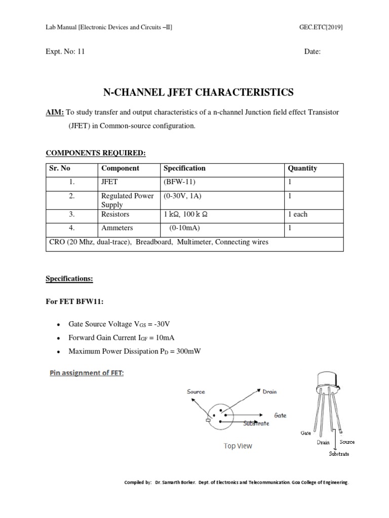 N-Channel JFET Characteristics Lab Manual | PDF | Field Effect ...