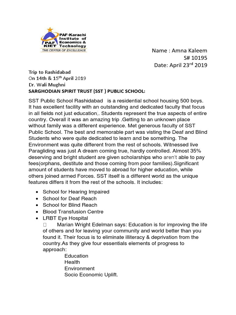 Rashidabad Trip: SST School Insights | PDF