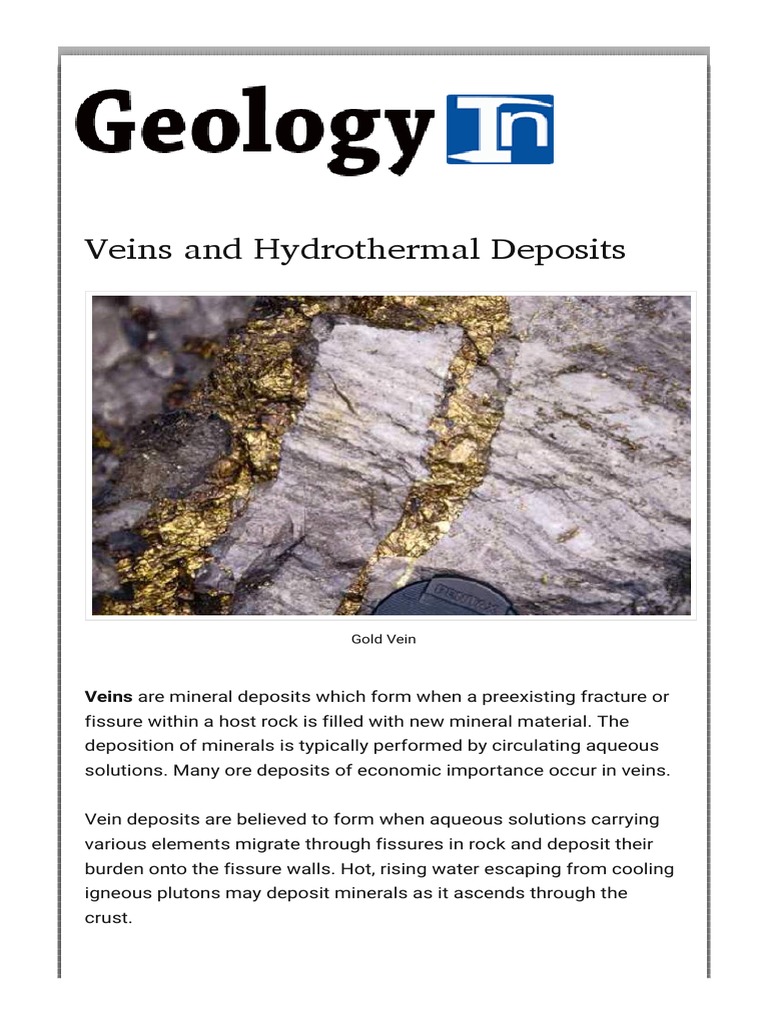Veins and Hydrothermal Deposits - HTML | PDF | Rock (Geology) | Minerals