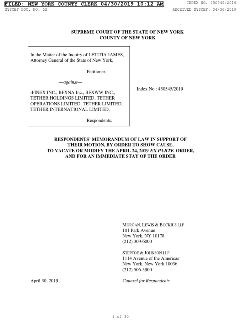 2019 in The Matter of The I V in The Matter of The I MEMORANDUM of LAW I 52  | PDF | Injunction | Currency